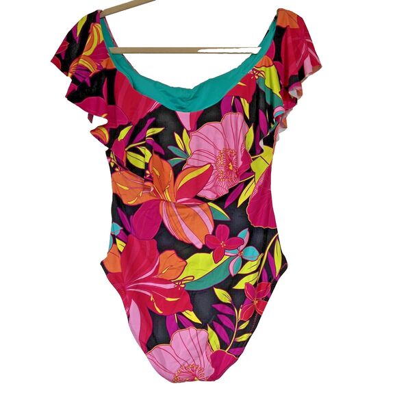 Trina Turk Swimsuit One Piece Bright Pink Tropical Floral Print Size 10 NWT - Picture 5 of 11